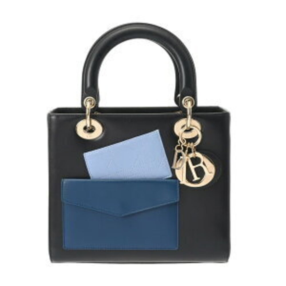 Dior LADY Black Blue Calfskin Handbag